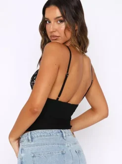 White Cami Top V-Neck Lace Polyester Sexy Women Camis