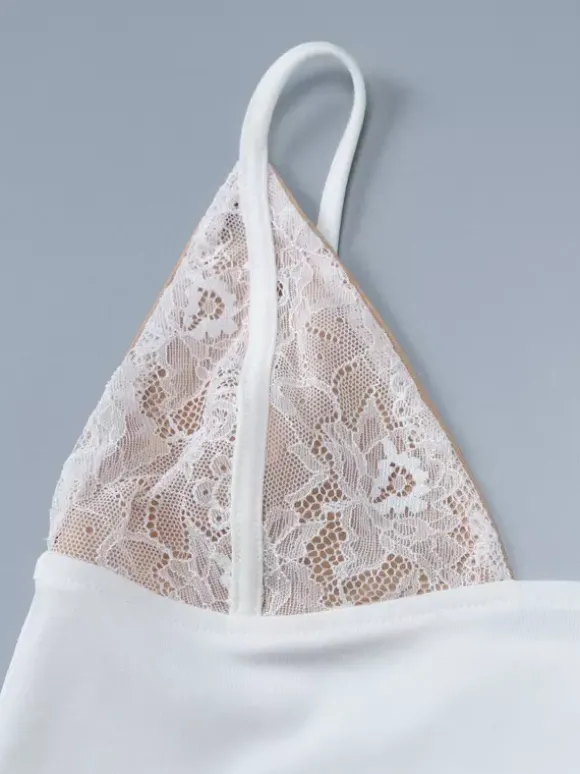 White Cami Top V-Neck Lace Polyester Sexy Women Camis