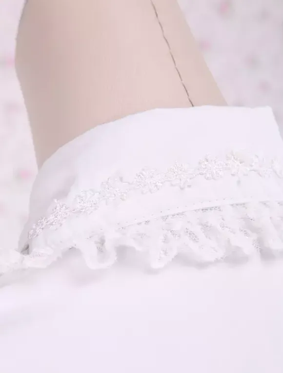 White Cotton Lolita Blouse Long Sleeves Lace Trim Turn-down Collar Black Bow
