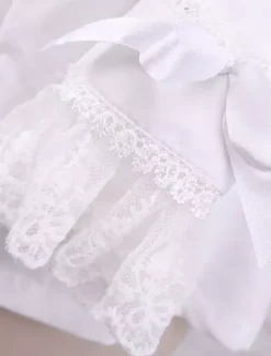 White Cotton Lolita Blouse Long Sleeves Lace Trim Turn-down Collar Black Bow