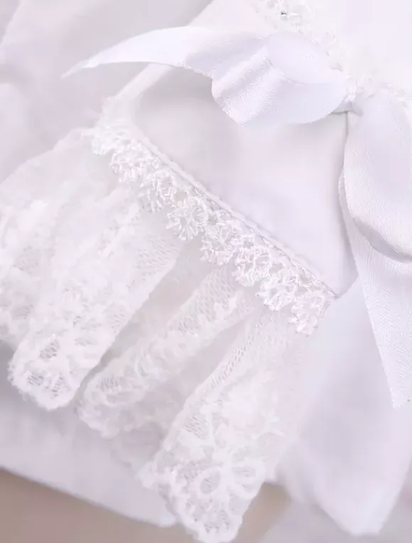 White Cotton Lolita Blouse Long Sleeves Lace Trim Turn-down Collar Black Bow