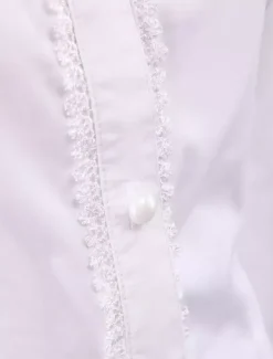 White Cotton Lolita Blouse Long Sleeves Lace Trim Turn-down Collar Black Bow