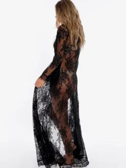 White Cover Ups Lace Long Sleeves Bridal Nightgown Beach Vacation Bohemian Long Dress For Women