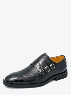 White Dress Shoes Men's Round Toe Buckle Detail Casual Shoes