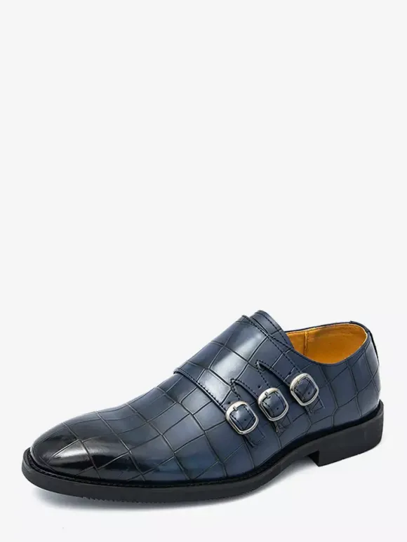 White Dress Shoes Men's Round Toe Buckle Detail Casual Shoes
