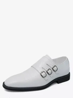 White Dress Shoes Men's Round Toe Buckle Detail Casual Shoes