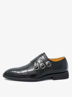 White Dress Shoes Men's Round Toe Buckle Detail Casual Shoes
