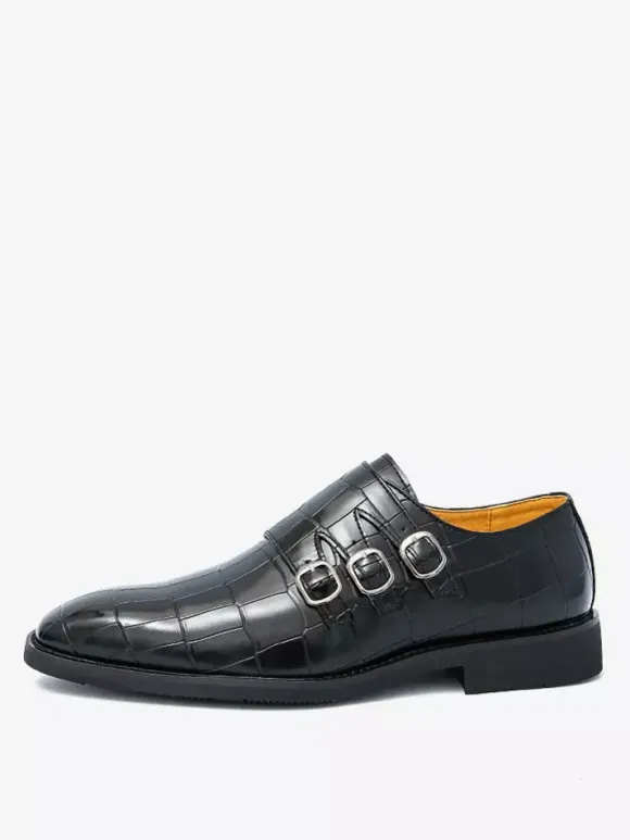 White Dress Shoes Men's Round Toe Buckle Detail Casual Shoes