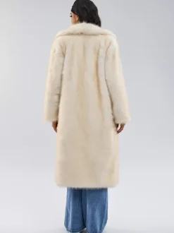 White Faux Fur Coats Notched Lapel Oversized Winter Long Jacket For Women 2026