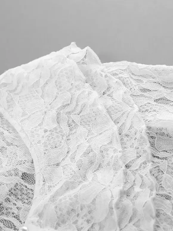 White Floral Lace Women Blouse - Elegant Ruffle Flare Sleeve Sheer Top - Coquette Fairycore Spring Night Out Clubwear 2026