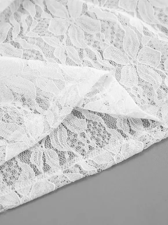 White Floral Lace Women Blouse - Elegant Ruffle Flare Sleeve Sheer Top - Coquette Fairycore Spring Night Out Clubwear 2026