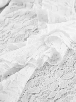 White Floral Lace Women Blouse - Elegant Ruffle Flare Sleeve Sheer Top - Coquette Fairycore Spring Night Out Clubwear 2026