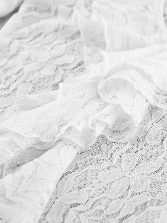 White Floral Lace Women Blouse - Elegant Ruffle Flare Sleeve Sheer Top - Coquette Fairycore Spring Night Out Clubwear 2026