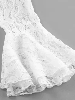 White Floral Lace Women Blouse - Elegant Ruffle Flare Sleeve Sheer Top - Coquette Fairycore Spring Night Out Clubwear 2026