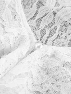 White Floral Lace Women Blouse - Elegant Ruffle Flare Sleeve Sheer Top - Coquette Fairycore Spring Night Out Clubwear 2026