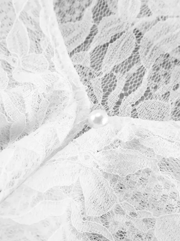 White Floral Lace Women Blouse - Elegant Ruffle Flare Sleeve Sheer Top - Coquette Fairycore Spring Night Out Clubwear 2026