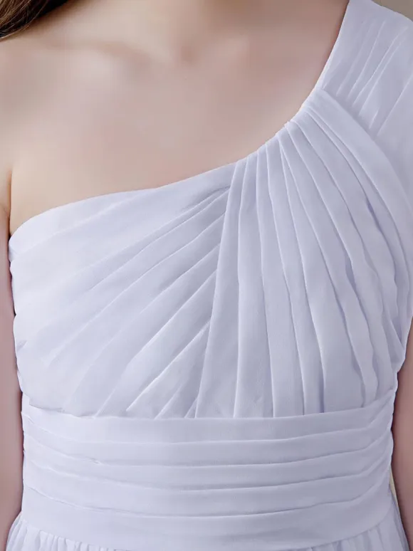 White Flower Girl Dress Chiffon Pleated One-Shoulder Sleeveless Kids Birthday Party Dresses