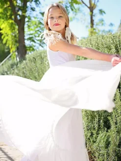 White Flower Girl Dresses Jewel Neck Lace Sleeveless Ankle-Length A-Line Bows Kids Party Dresses