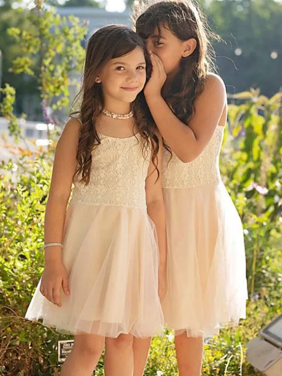 White Flower Girl Dresses Jewel Neck Tulle Sleeveless Short A-Line Bows Kids Party Dresses