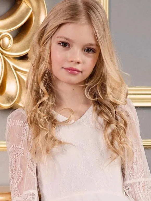White Flower Girl Dresses V-Neck Long Sleeves Kids Social Party Dresses