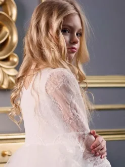White Flower Girl Dresses V-Neck Long Sleeves Kids Social Party Dresses