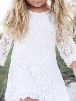 White Flower Girl Dresses Jewel Neck Long Sleeves Lace Kids Social Party Dresses
