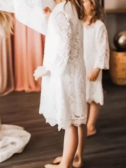 White Flower Girl Dresses Jewel Neck Long Sleeves Lace Kids Social Party Dresses