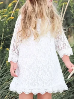 White Flower Girl Dresses Jewel Neck Long Sleeves Lace Kids Social Party Dresses