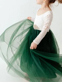 White Flower Girl Dresses Jewel Neck Long Sleeves Floor Length A Line Lace Kids Party Dresses