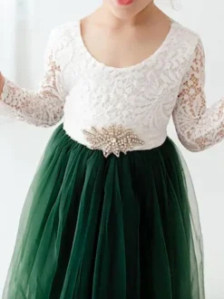 White Flower Girl Dresses Jewel Neck Long Sleeves Floor Length A Line Lace Kids Party Dresses