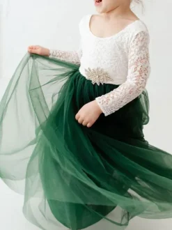 White Flower Girl Dresses Jewel Neck Long Sleeves Floor Length A Line Lace Kids Party Dresses