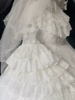 White Gothic Lolita Dresses Little Witch Long Sleeves One Piece Ruffles Lolita Dress