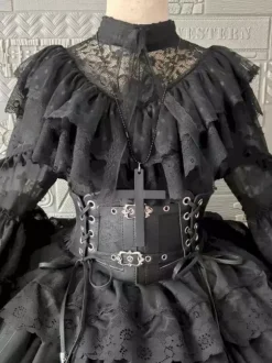 White Gothic Lolita Dresses Little Witch Long Sleeves One Piece Ruffles Lolita Dress