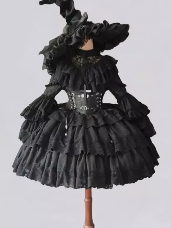 White Gothic Lolita Dresses Little Witch Long Sleeves One Piece Ruffles Lolita Dress