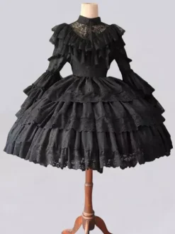 White Gothic Lolita Dresses Little Witch Long Sleeves One Piece Ruffles Lolita Dress