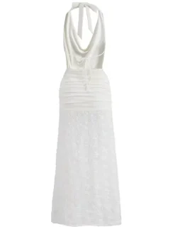 White Halter Neck Maxi Dress With 3D Flower Skirt 2026