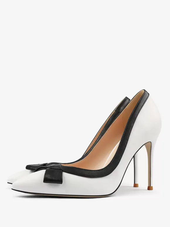 White High Heels Women Pointed Toe Bow Slip On Dress Shoes