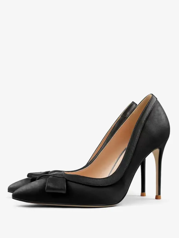 White High Heels Women Pointed Toe Bow Slip On Dress Shoes