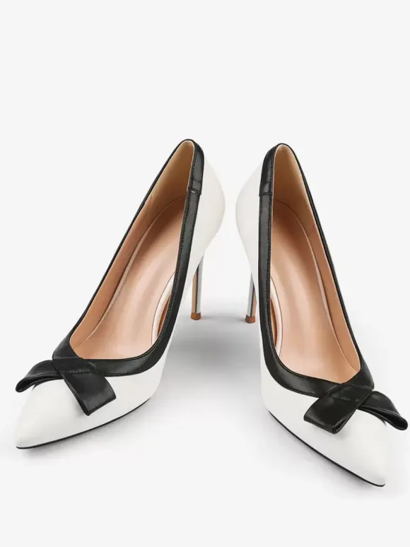 White High Heels Women Pointed Toe Bow Slip On Dress Shoes