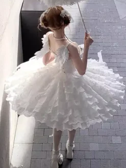 White Hime Lolita Dress Sweet Swan JSK Lace Bows Lolita Dress