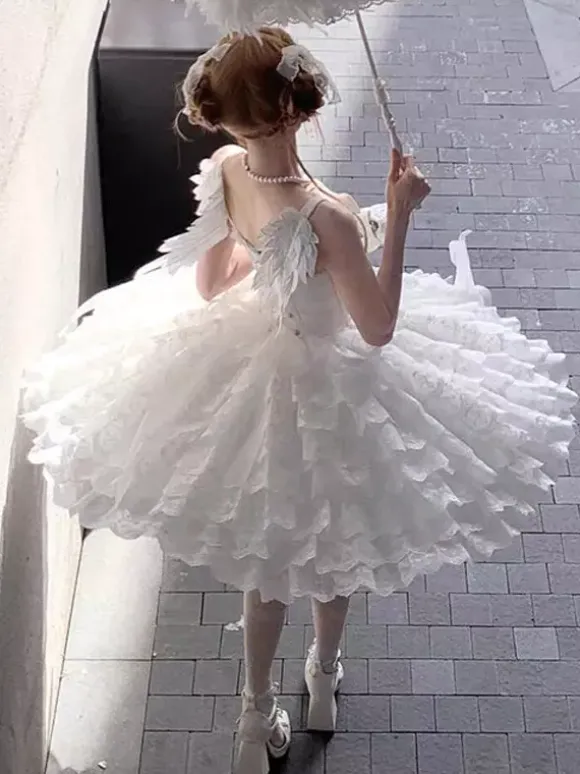 White Hime Lolita Dress Sweet Swan JSK Lace Bows Lolita Dress