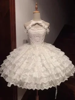 White Hime Lolita Dress Sweet Swan JSK Lace Bows Lolita Dress
