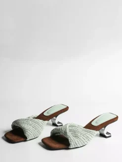 White Kitten Heel Sandal Slippers Knotted Open Toe Backless Sandals