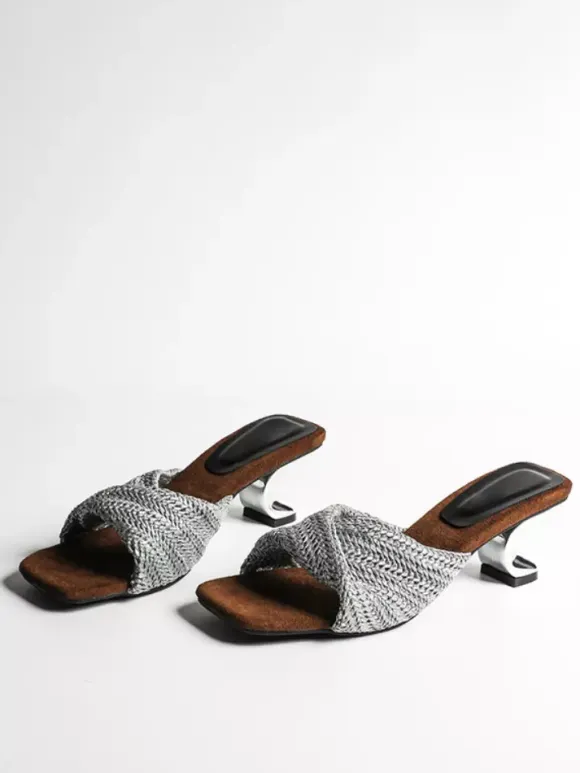 White Kitten Heel Sandal Slippers Knotted Open Toe Backless Sandals