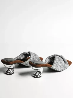 White Kitten Heel Sandal Slippers Knotted Open Toe Backless Sandals