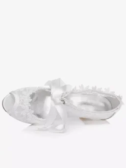 White Lace Ribbons Peep Toe Bridal Pumps for Women