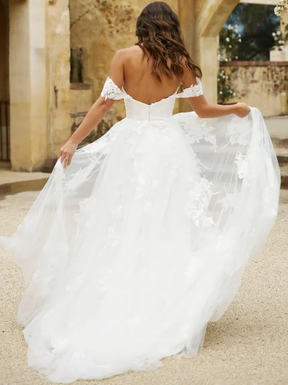 White Lace Wedding Dress Strapless Sleeveless Backless With Train Tulle Bridal Gowns Free Customization