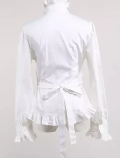 White Lolita Blouse Cotton Long Sleeves High Collar Ruffles Lolita Top
