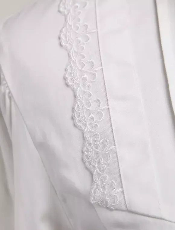 White Lolita Blouse Cotton Long Sleeves High Collar Ruffles Lolita Top