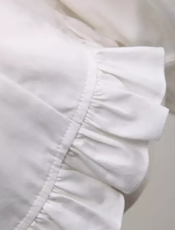 White Lolita Blouse Cotton Long Sleeves High Collar Ruffles Lolita Top